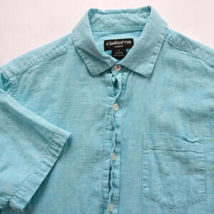 Claiborne Slim Fit Small Blue Short Sleeve Button Up Shirt Linen Cotton